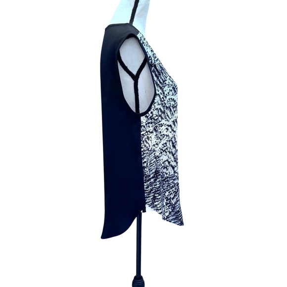 HELMUT LANG RESID PRINT BLACK SOLID BACK ROUND NECK SLEEVELESS SATIN BLOUSE - Picture 6 of 15